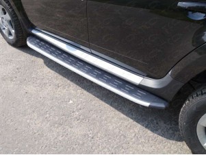 Пороги алюминиевые ТСС с накладкой для Renault Duster № RENDUST15-14AL